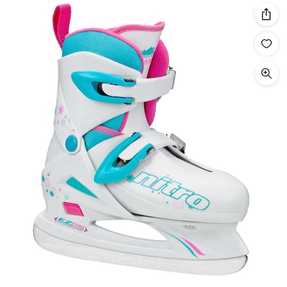 Like New Girl’s Size 1-4 Lake Placid Nitro 8.8 Adjustable Ice Skates White/Blue - Picture 3 of 16